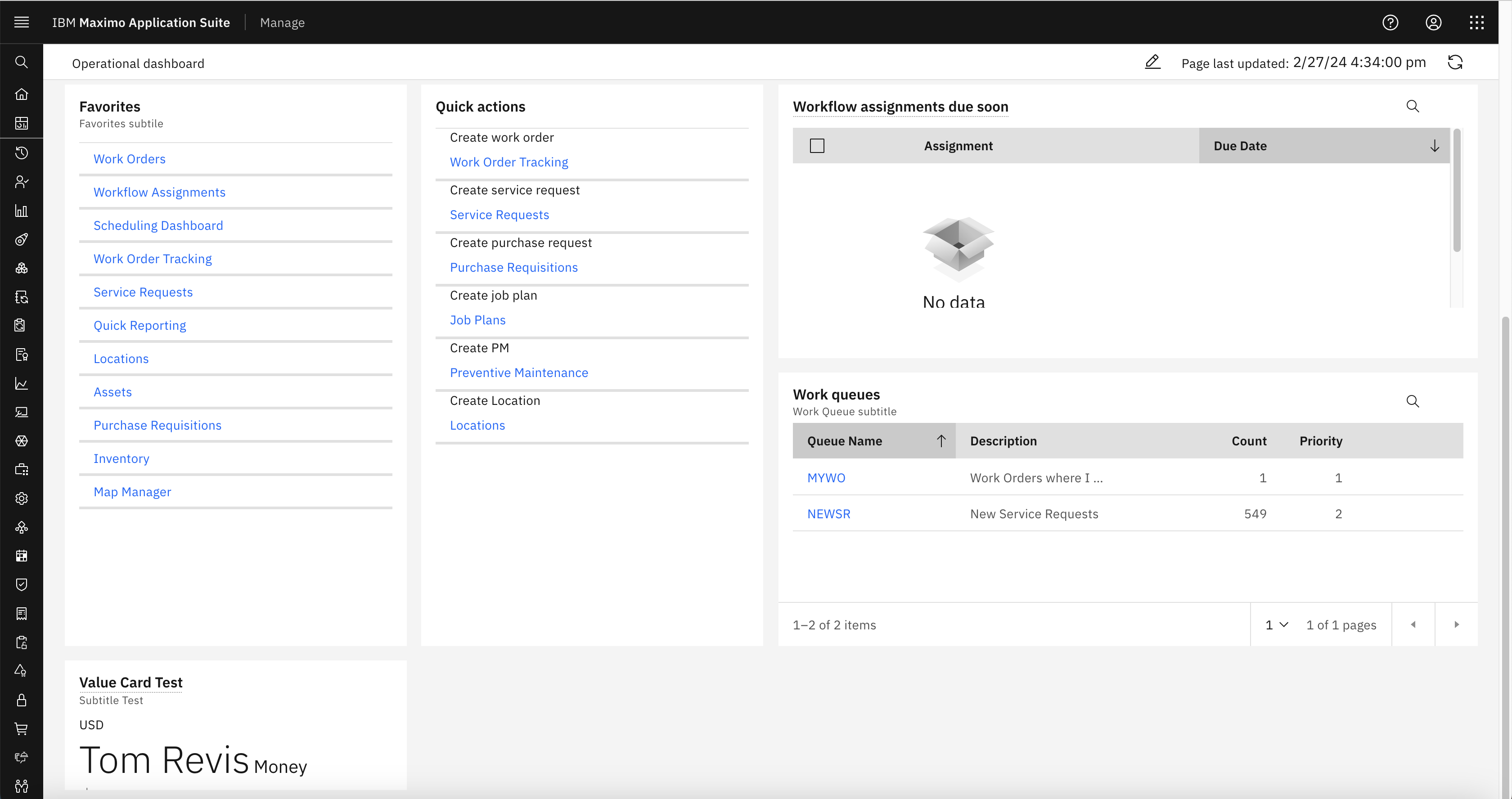 The result of configuring the Value Card. As the Value Card is a fixed size not all the configured fields will be visible. You would need to choose between a subtitle, label and secondary value.