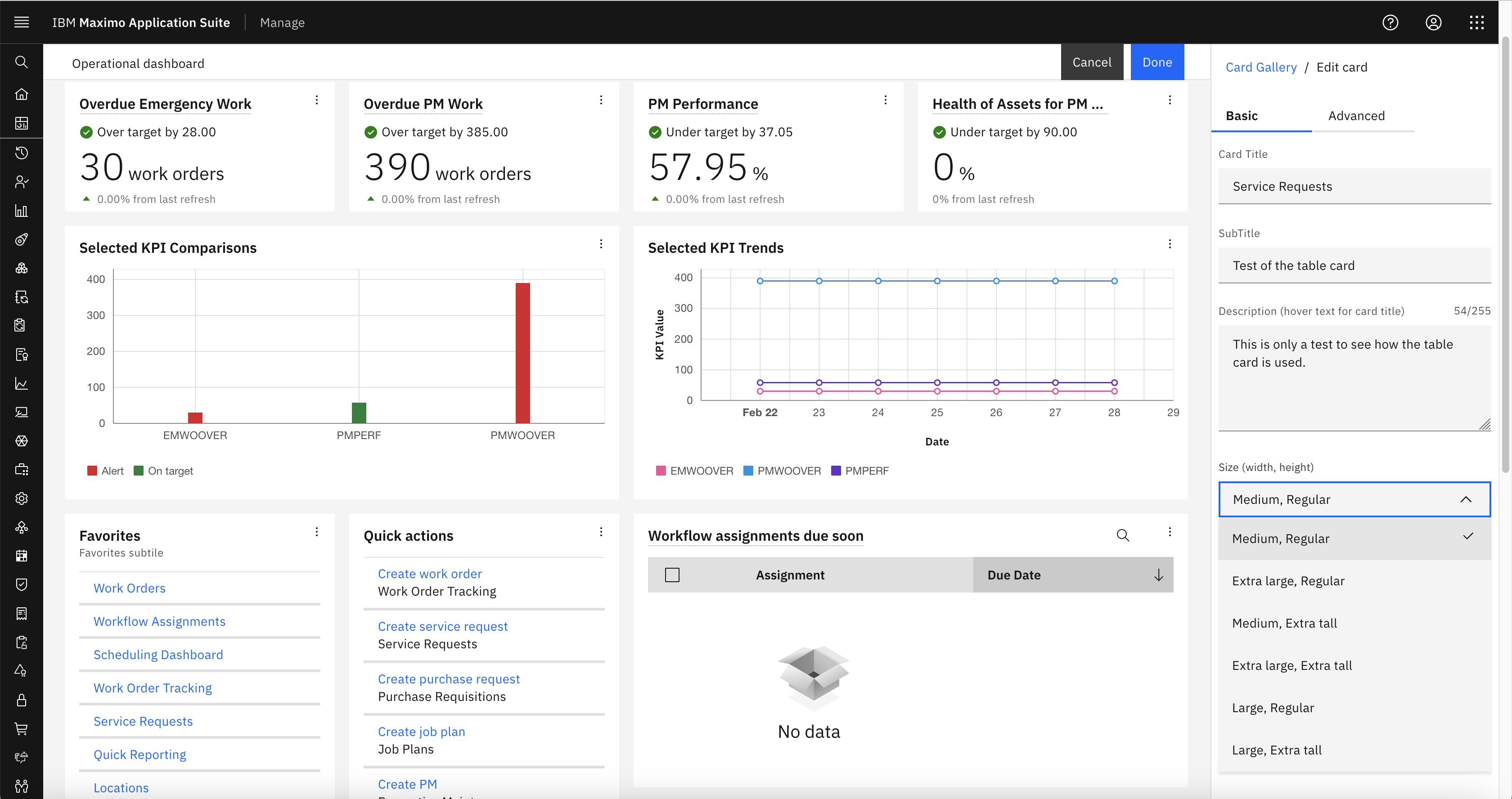 The Table Card has the same options as the Value Card for the Basic tab but you can choose the size of the card.