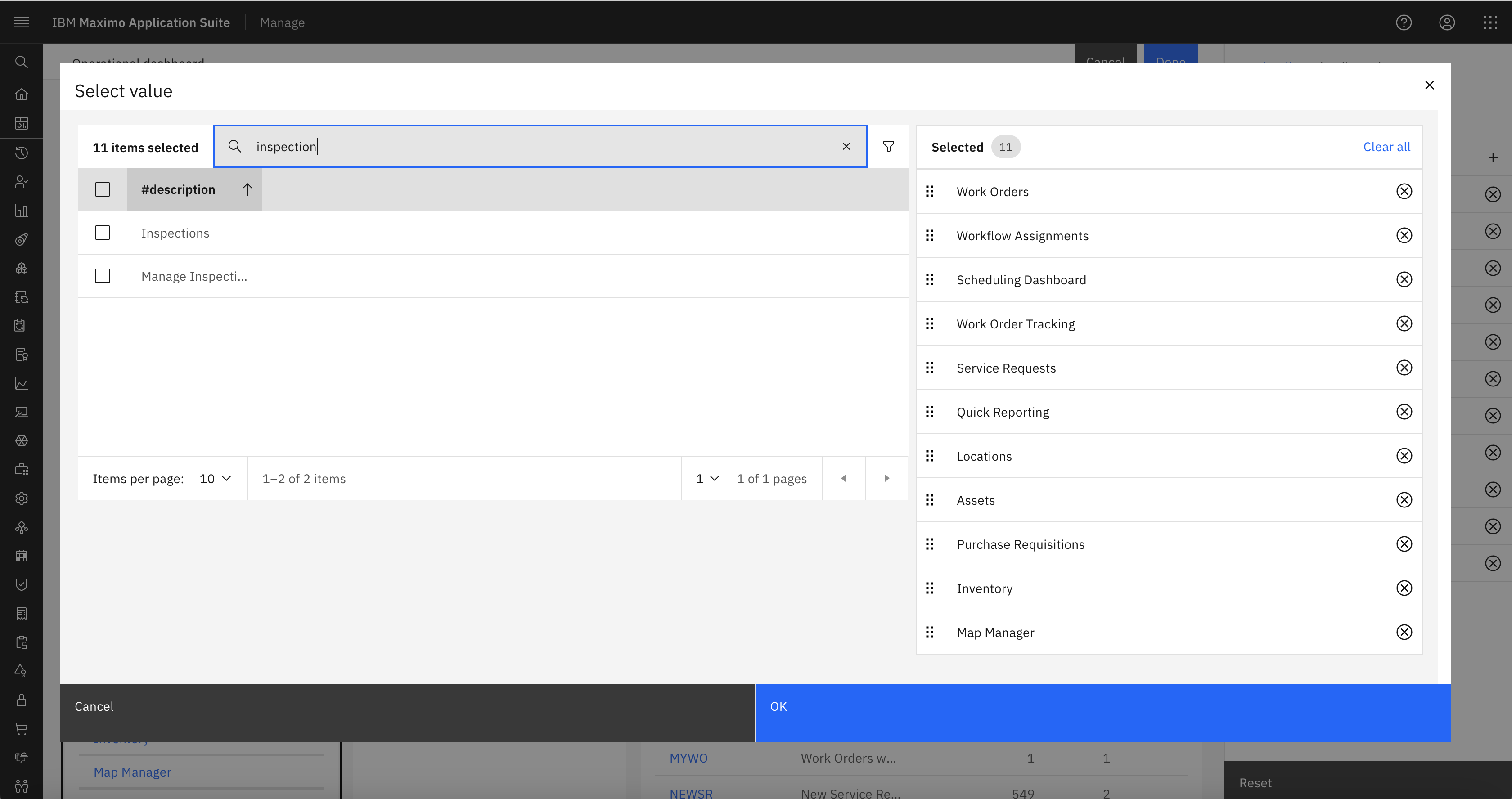 When adding a new application to the Advanced tab of the Favorites Card you can filter for the applications and add them to the right hand panel, which are the selected applications.