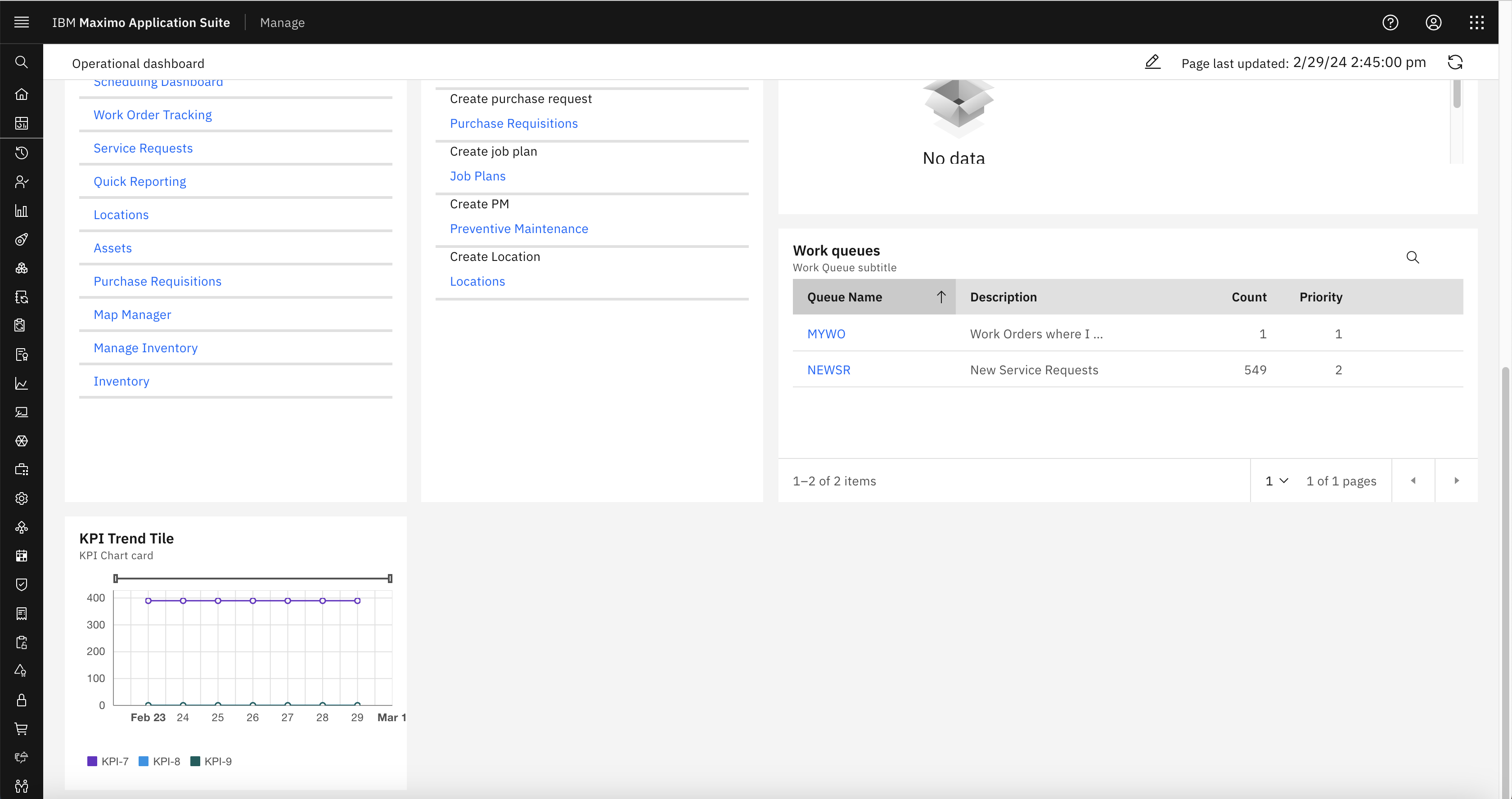 The result of the KPI Chart card shows the trends over time of multiple KPIs. Each point will show the KPI value.